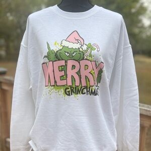Merry Grinchmas Sweatshirt - White and Pink